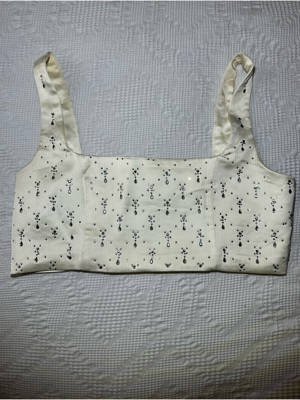 Forever 21 Ivory Satin Embellished Crop Camisole